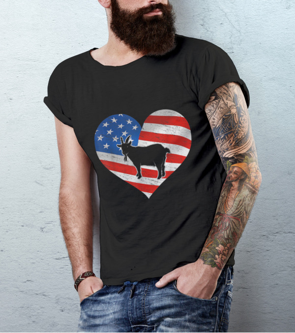 Heart-Shaped American Flag Silhouette Goat T-Shirt
