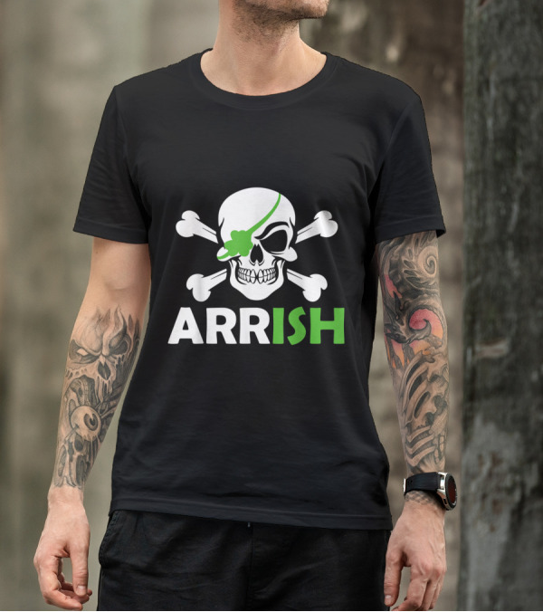 Arrish Skull And Crossbones With Shamrock Eye Patch T-Shirt