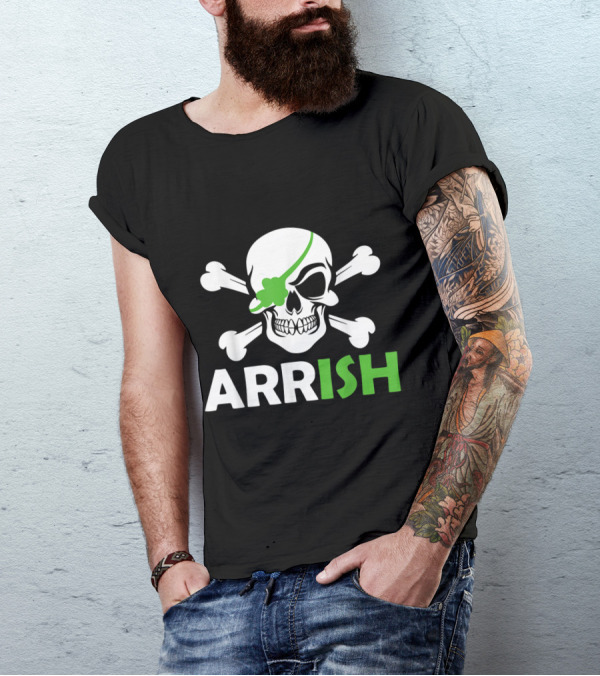 Arrish Skull And Crossbones With Shamrock Eye Patch T-Shirt