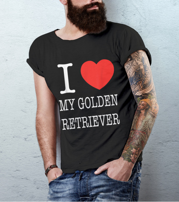 I Love My Golden Retriever With Red Heart T-Shirt