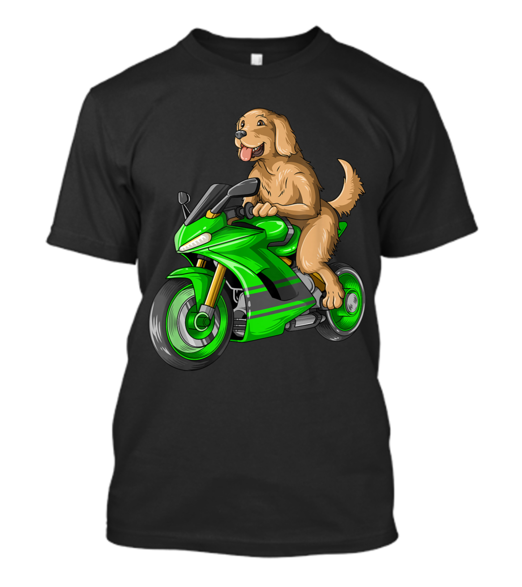Golden Retriever Dog Riding Green Motorcycle T-Shirt