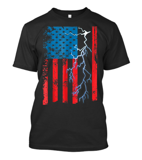American Flag With Lightning And Stars Electrician Mechanic T-Shirt