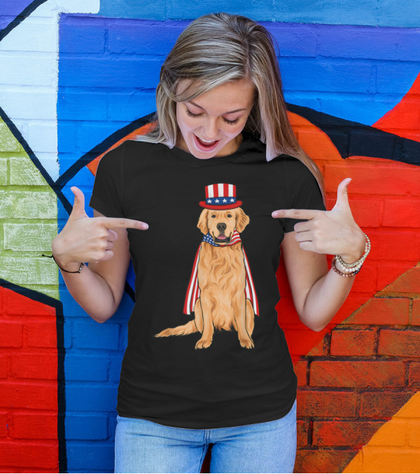 Golden Retriever Patriotic American Flag Costume T-Shirt