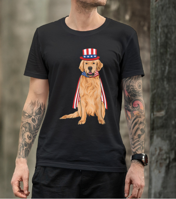 Golden Retriever Patriotic American Flag Costume T-Shirt