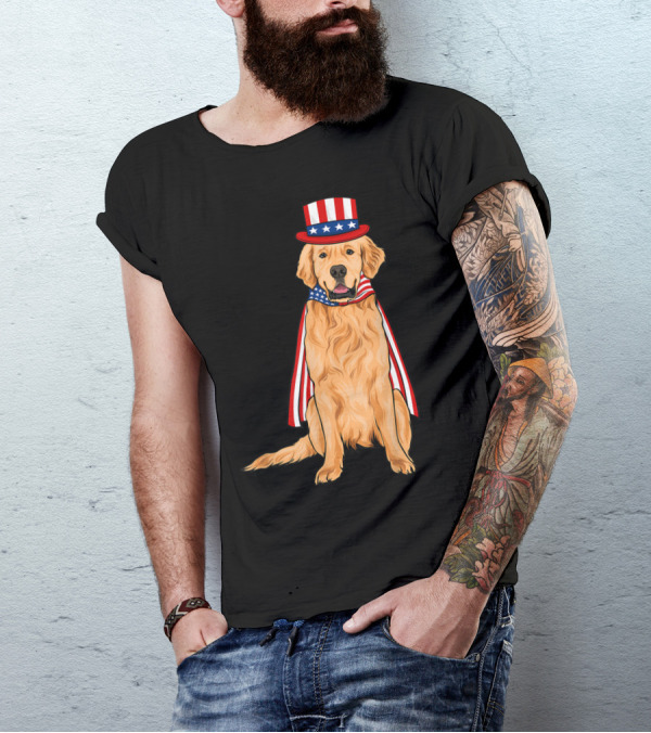 Golden Retriever Patriotic American Flag Costume T-Shirt