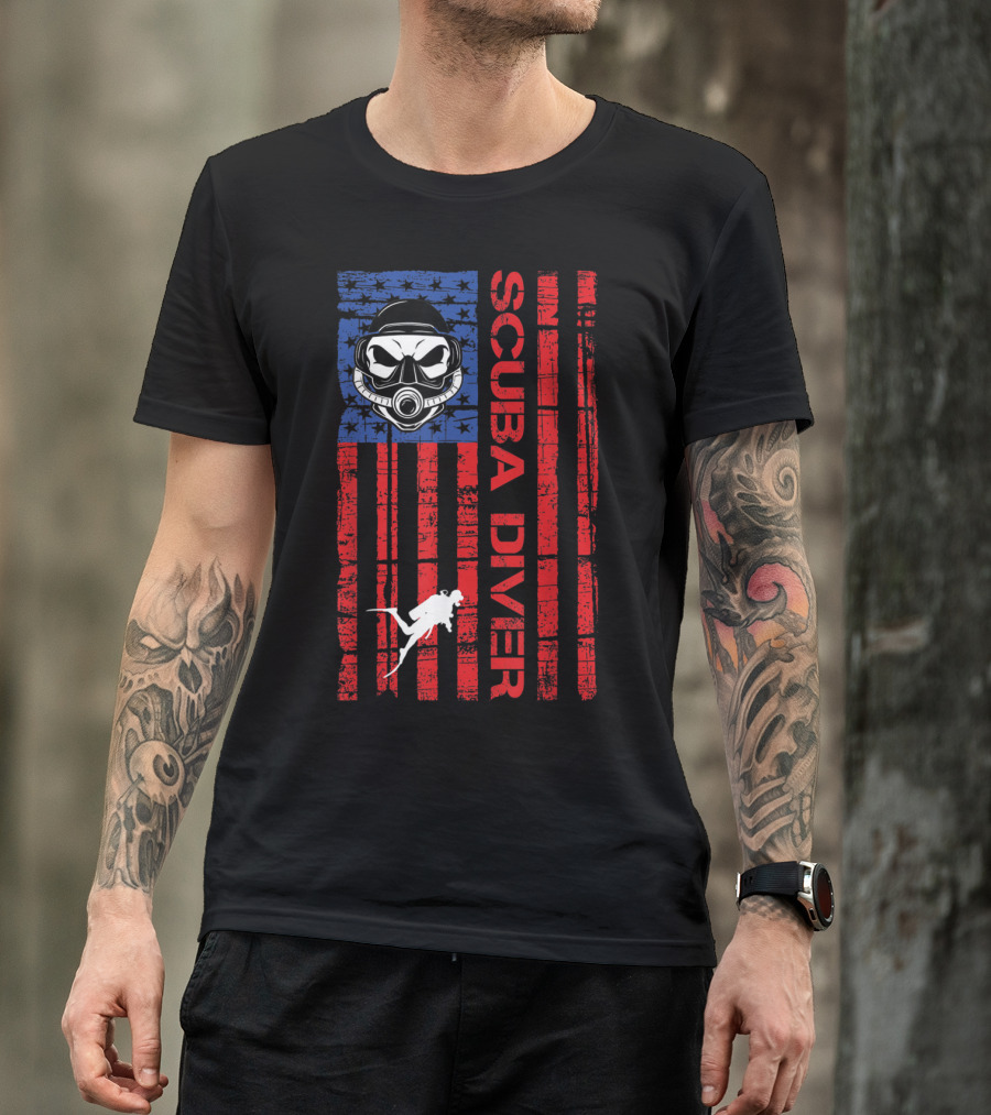 American Flag Scuba Diver Mask Stars And Stripes Ocean Scuba Diving T-Shirt