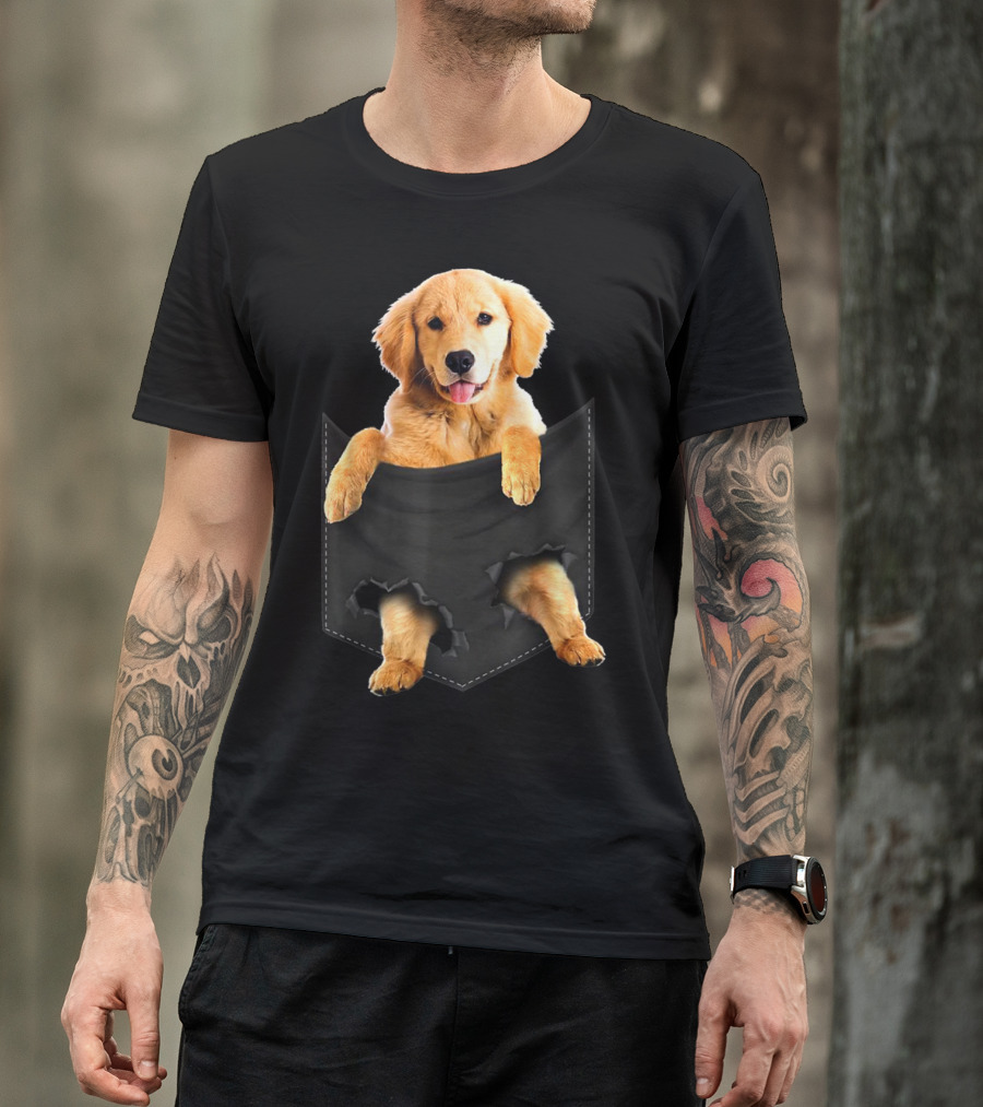 Golden Retriever Peeking From Ripped Pocket Classic T-Shirt