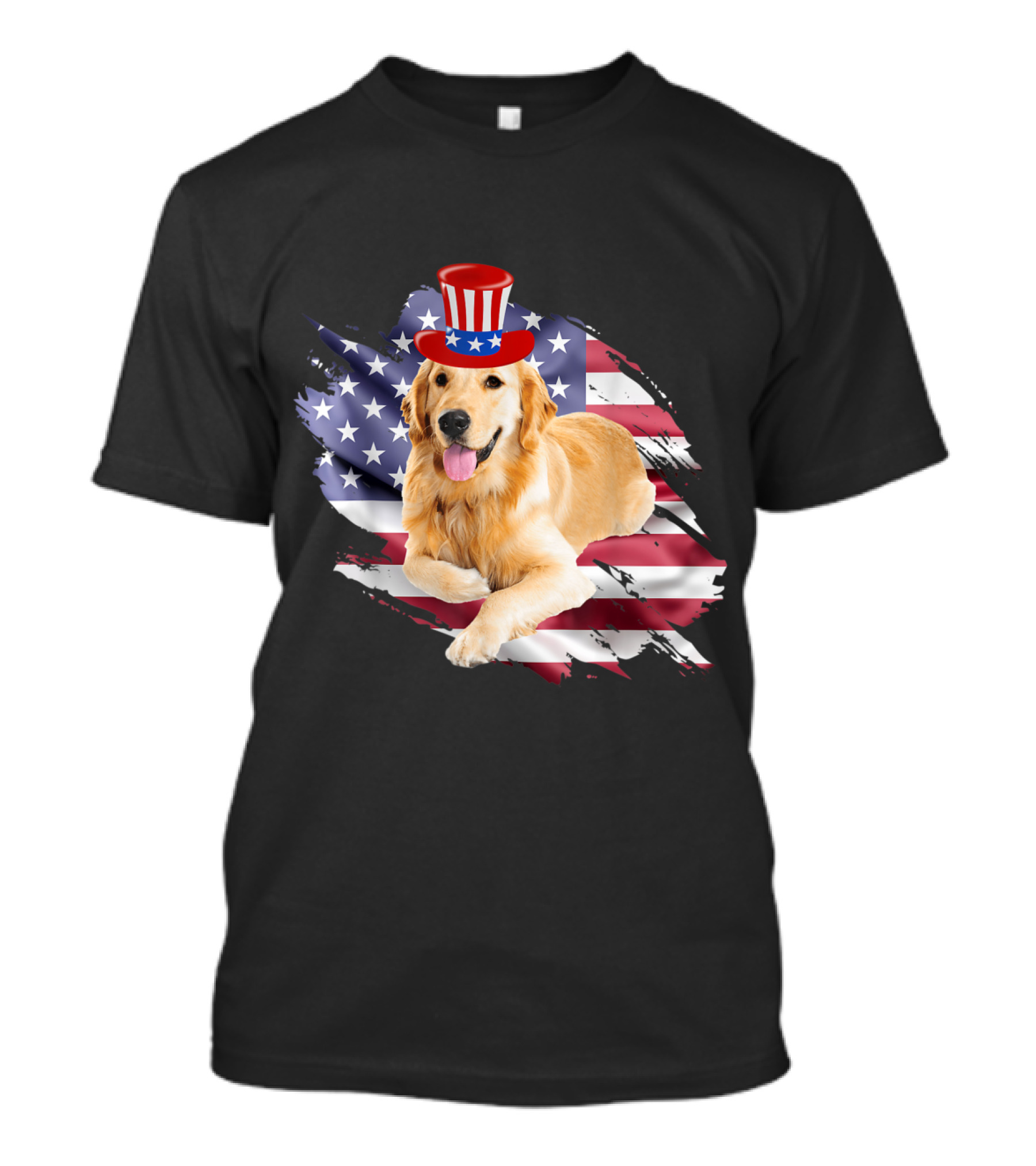 Golden Retriever With American Flag And Uncle Sam Hat T-Shirt