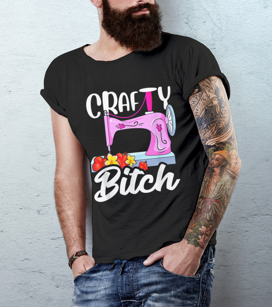 Crafty Bitch Sewing Machine With Floral T-Shirt