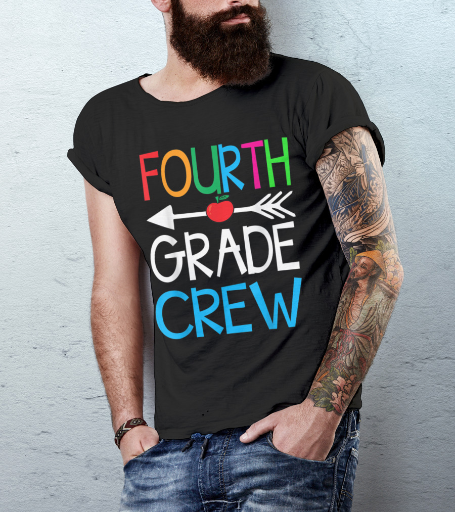 Fourth Grade Crew Funny Apple Arrow Back To School T-Shirt