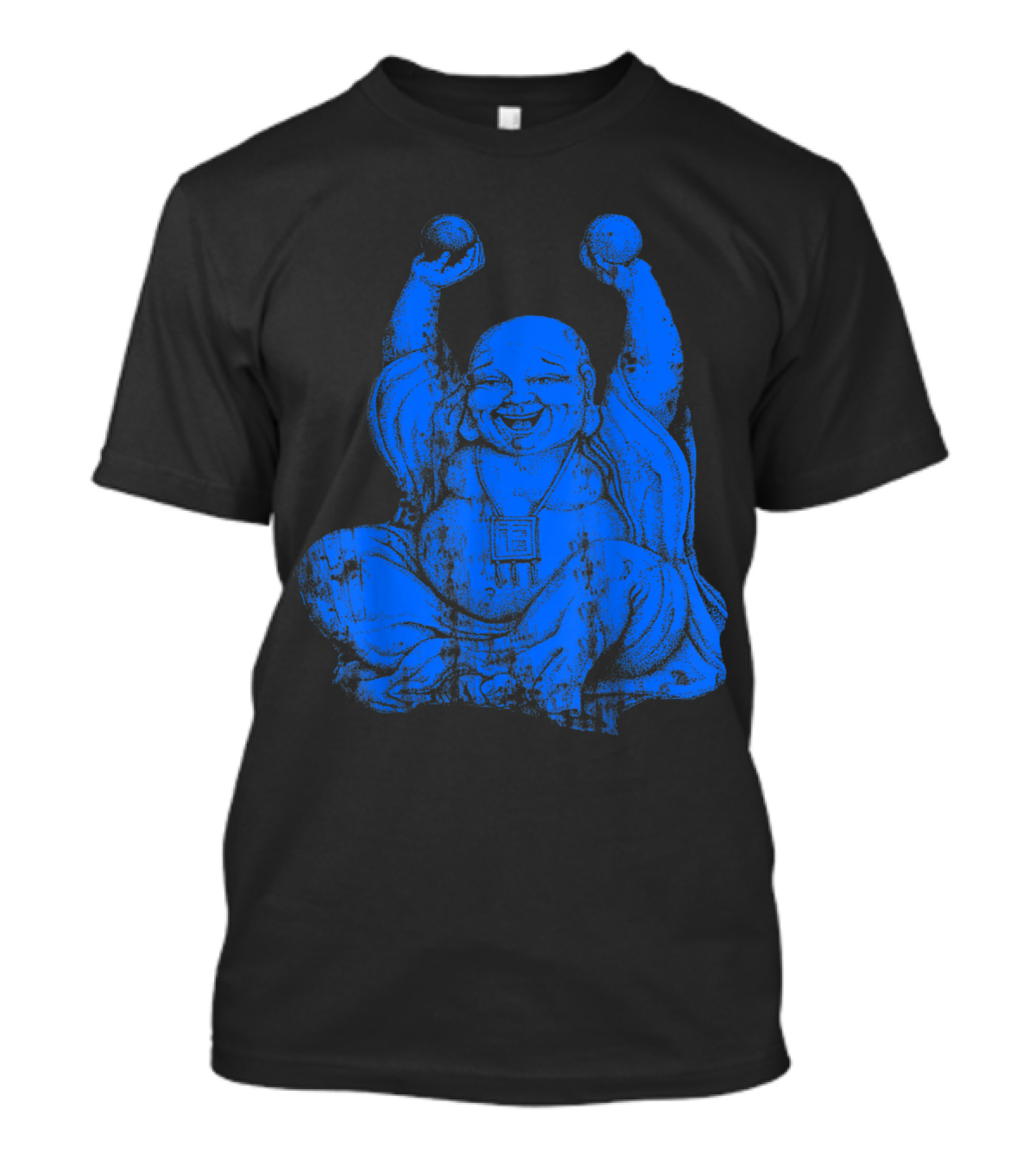 Blue Laughing Buddha Uplift Yoga Statue T-Shirt
