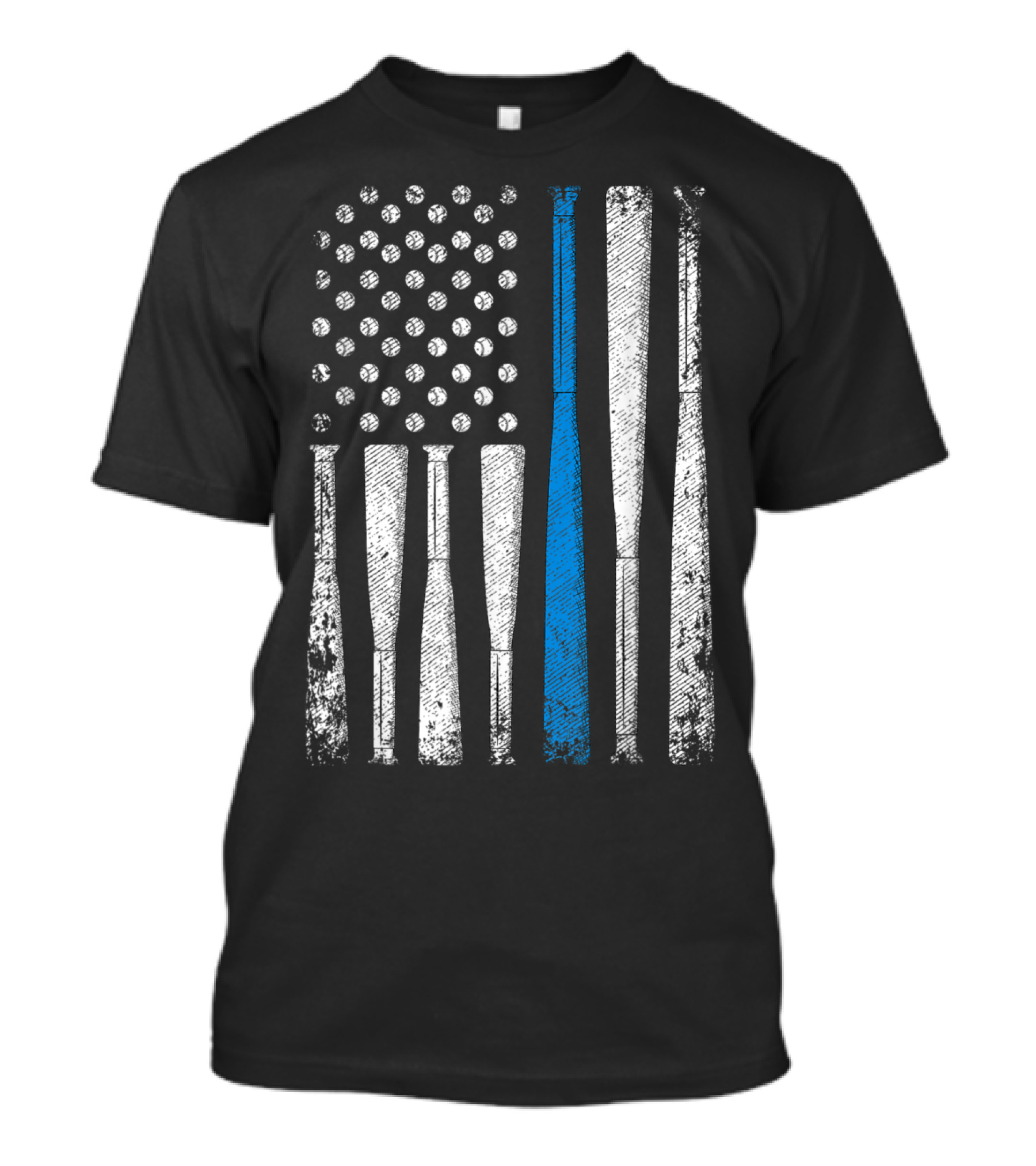 Blue Line American Flag Baseball Bat Police Love T-Shirt