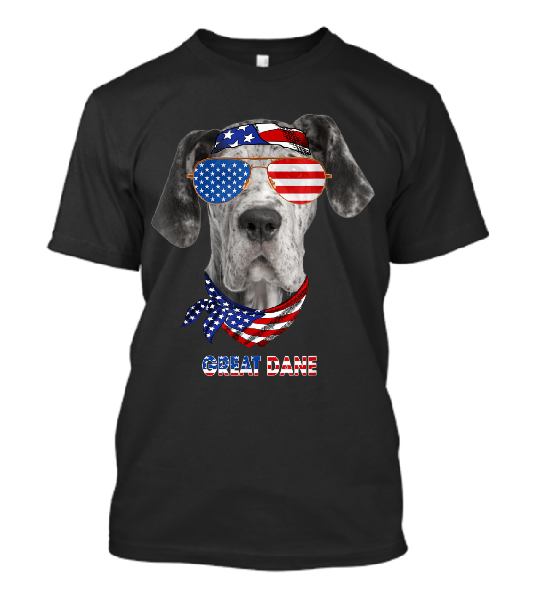 Great Dane With American Flag Bandana Headband And Sunglasses T-Shirt