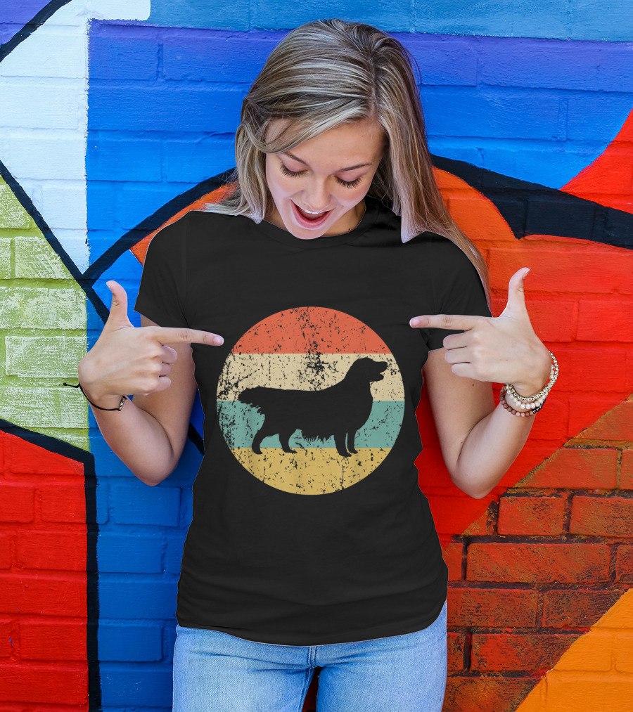 Golden Retriever Silhouette Retro Sunset Stripes T-Shirt