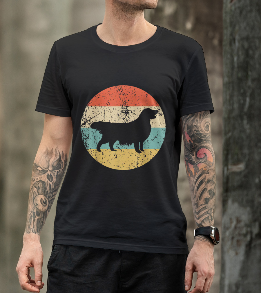 Golden Retriever Silhouette Retro Sunset Stripes T-Shirt