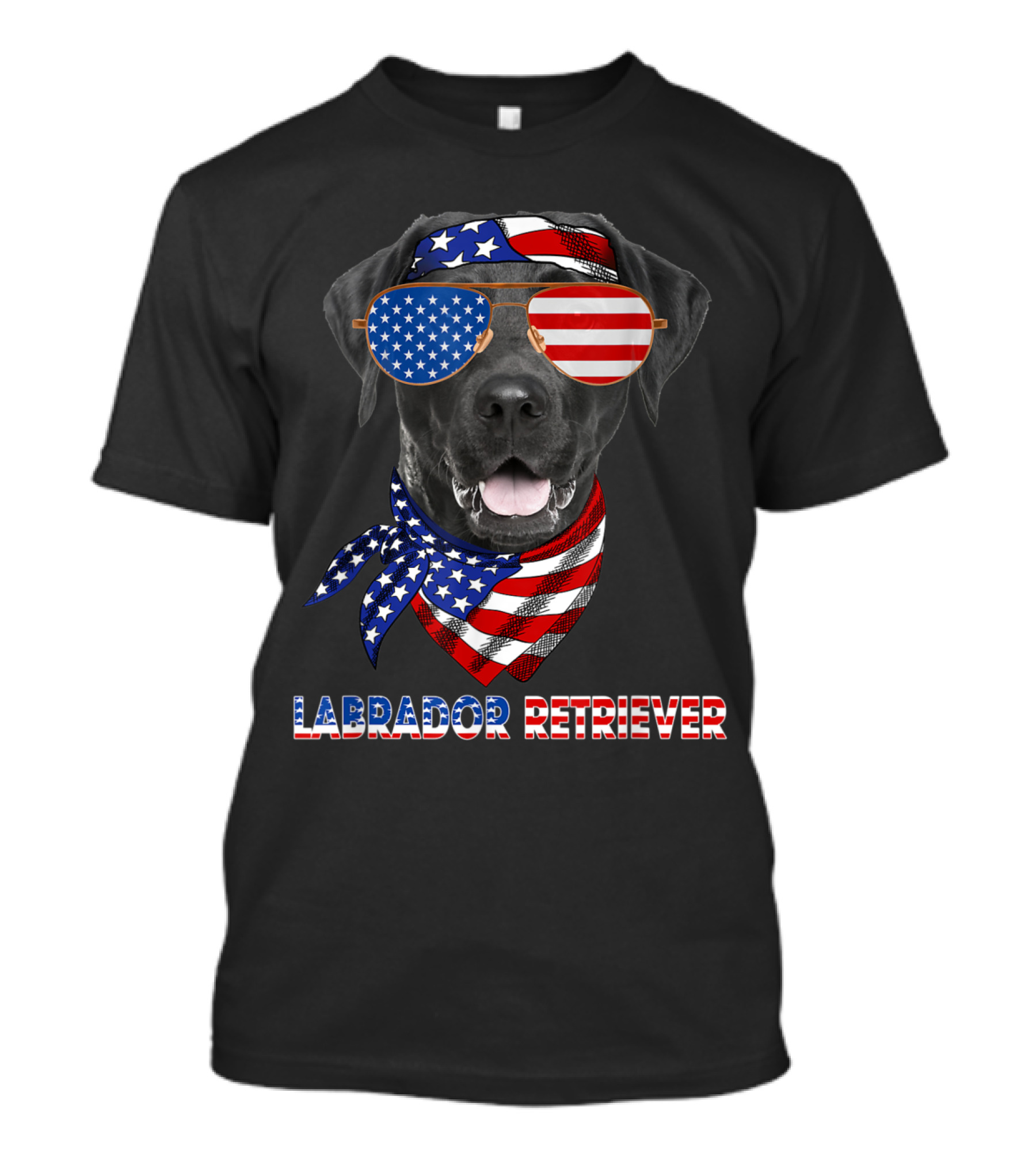Patriotic Labrador Retriever With American Flag Sunglasses And Bandana T-Shirt