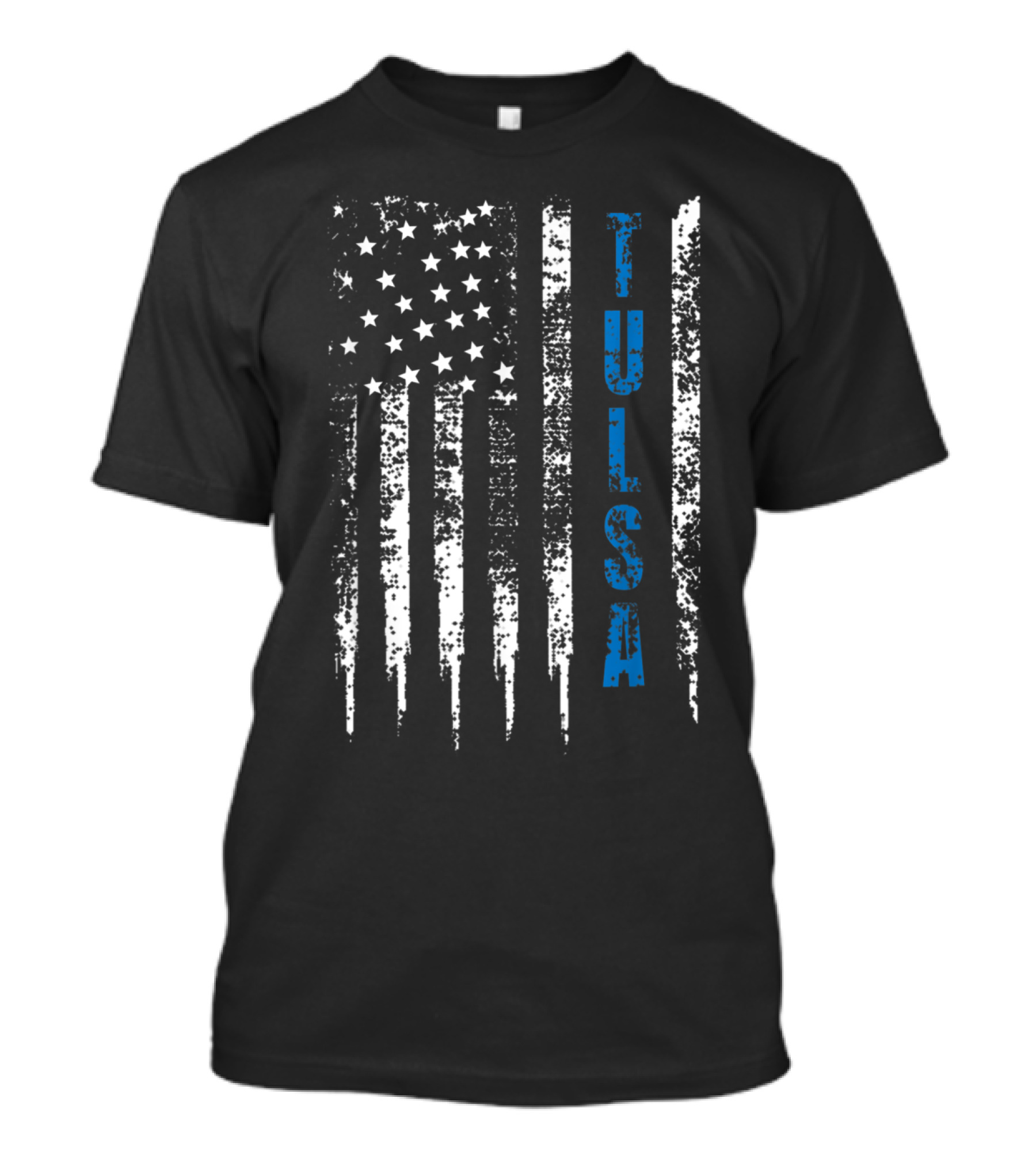 Distressed American Flag Blue Line Tulsa Nation T-Shirt