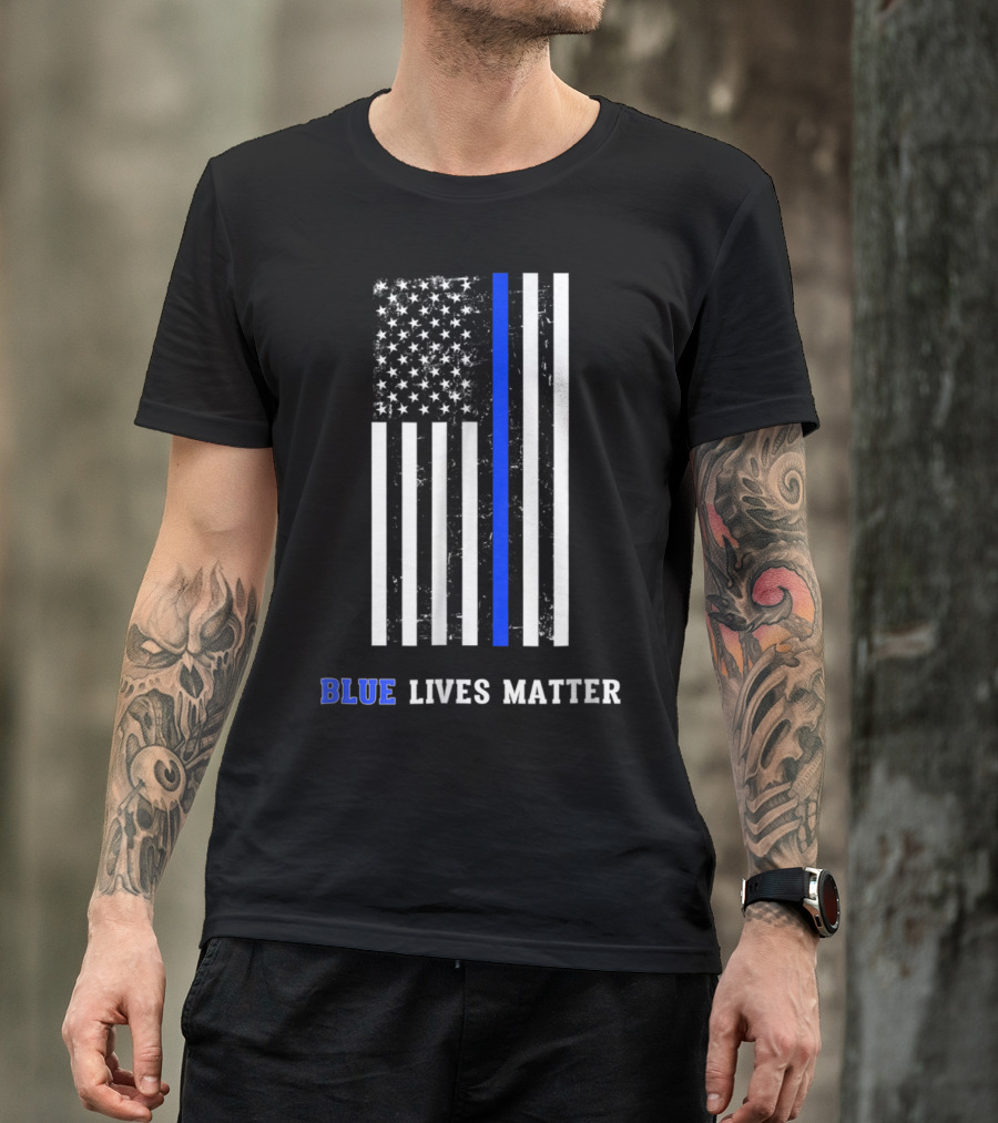 Blue Lives Matter American Flag Support Police T-Shirt