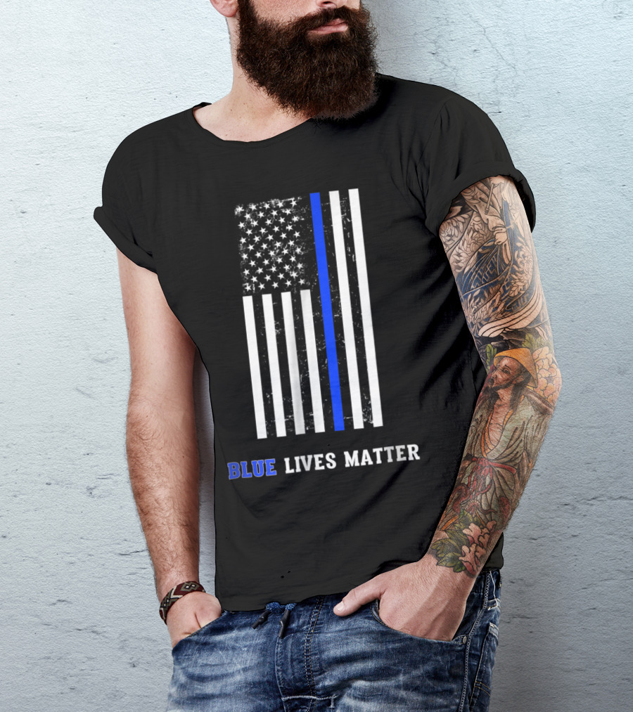 Blue Lives Matter American Flag Support Police T-Shirt
