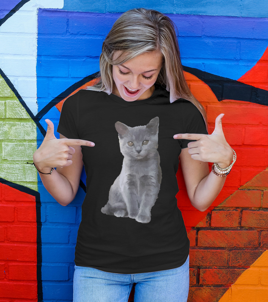 Blue Russian Cat Artwork Blue Russ Reminiscent Majestic Feline T-Shirt