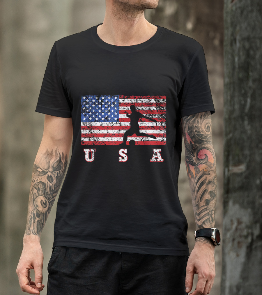 USA American Flag Soccer Player T-Shirt