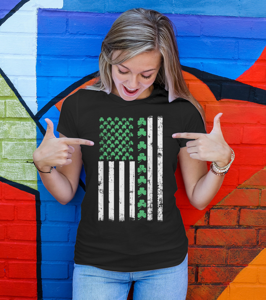 American Flag St Patricks Day Vintage Shamrock T-Shirt