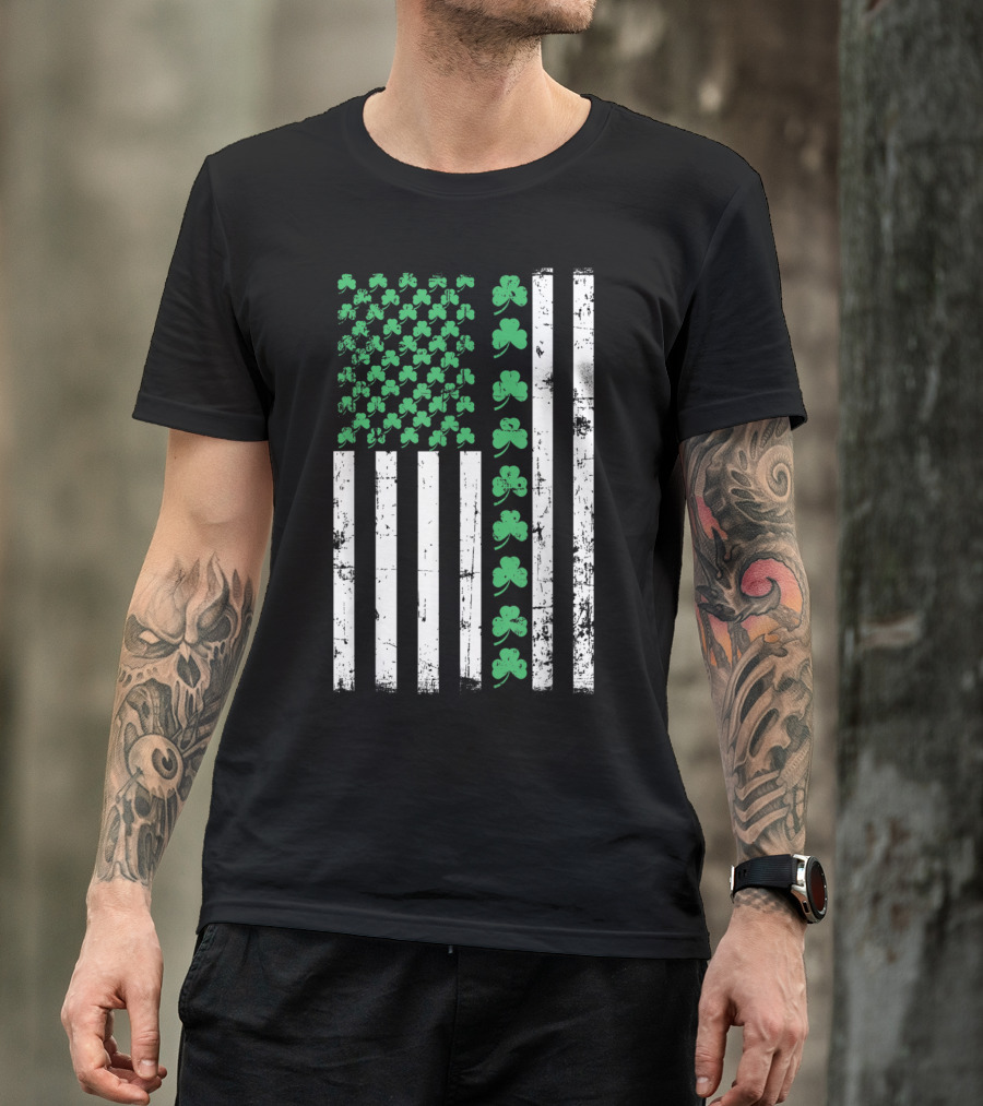 American Flag St Patricks Day Vintage Shamrock T-Shirt
