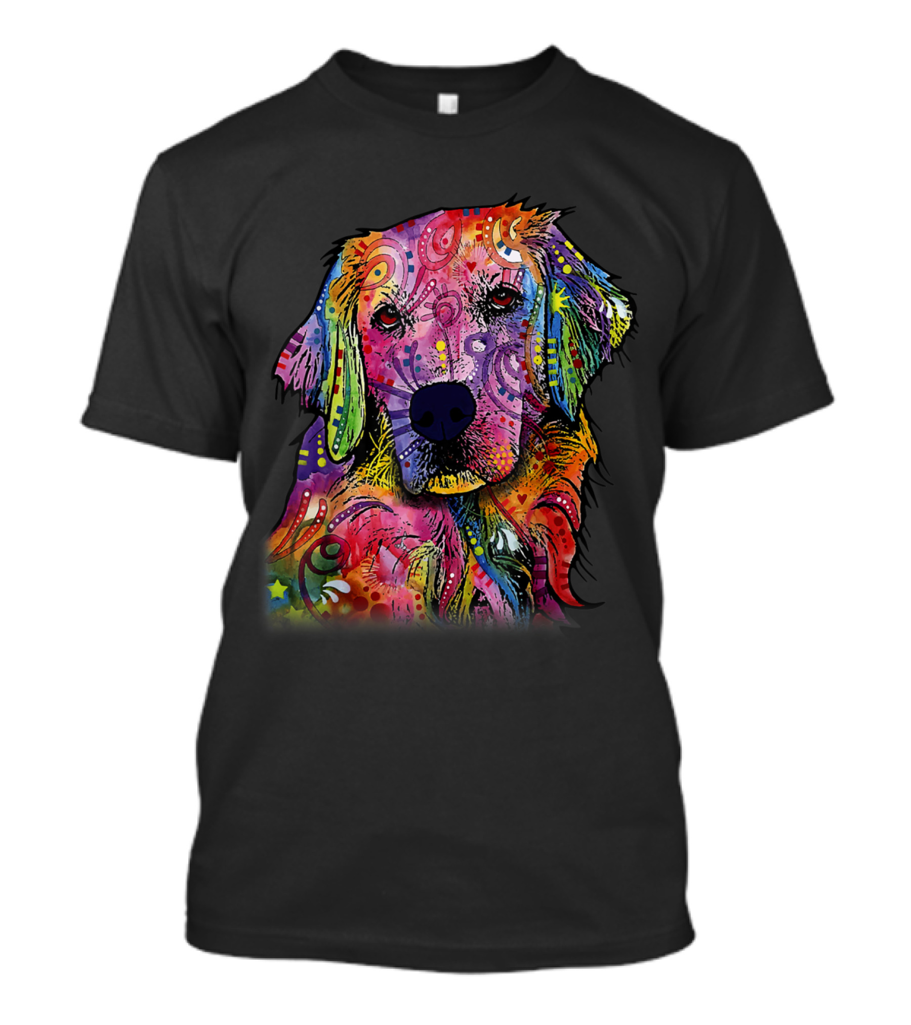 Colorful Psychedelic Golden Retriever Art With Swirls And Stars T-Shirt