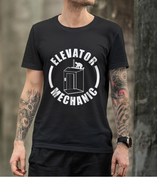 Elevator Mechanic Service Maintenance Icon With Worker Installation T-Shirt