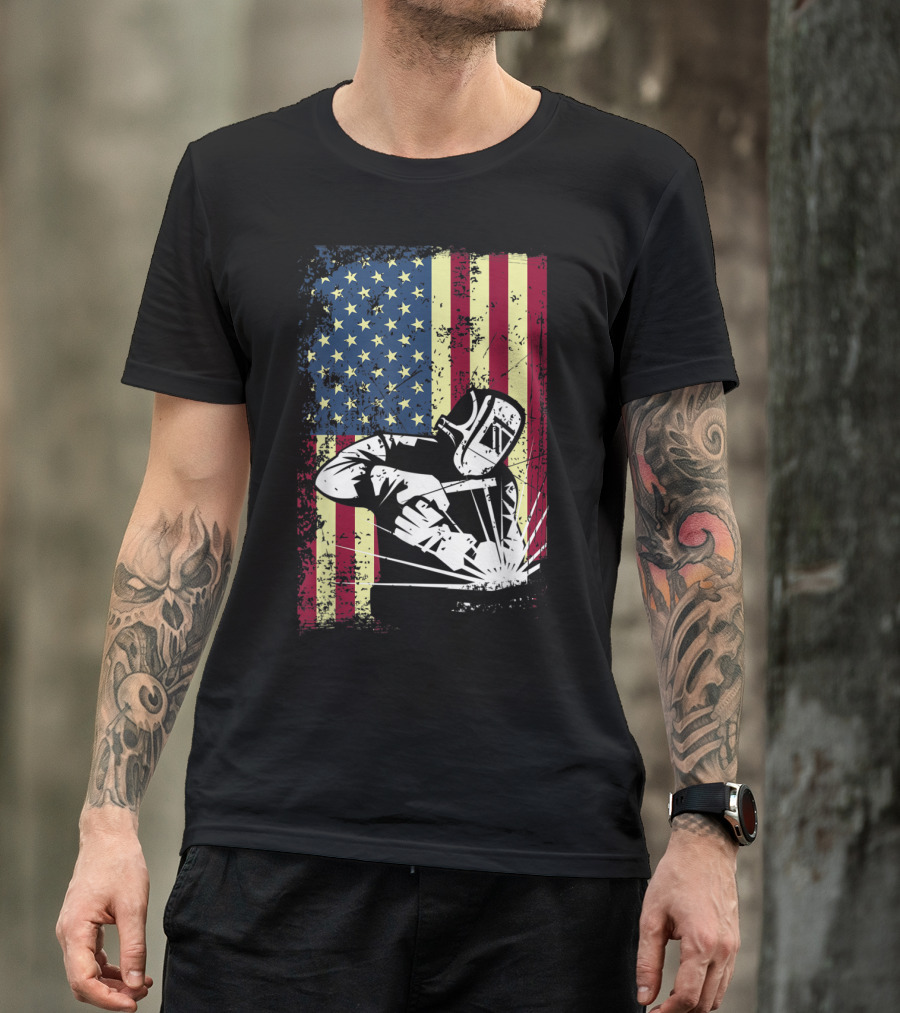 American Flag Patriotic Welder T-Shirt