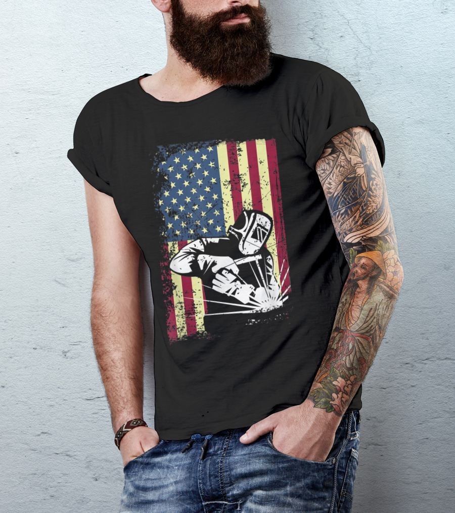 American Flag Patriotic Welder T-Shirt