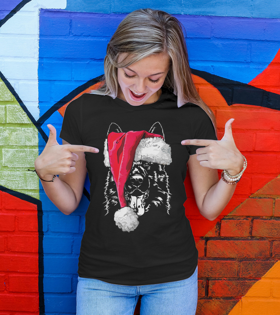 Funny German Shepherd Dog Wearing Santa Hat Christmas Humor T-Shirt