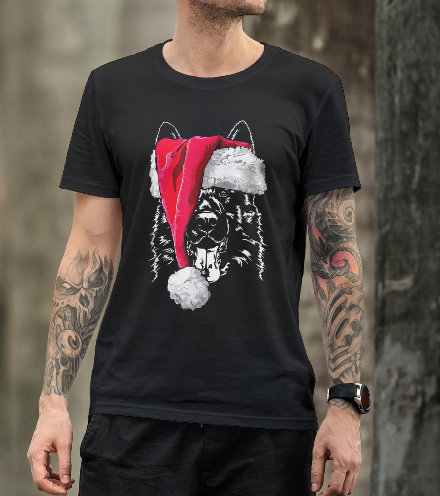 Funny German Shepherd Dog Wearing Santa Hat Christmas Humor T-Shirt