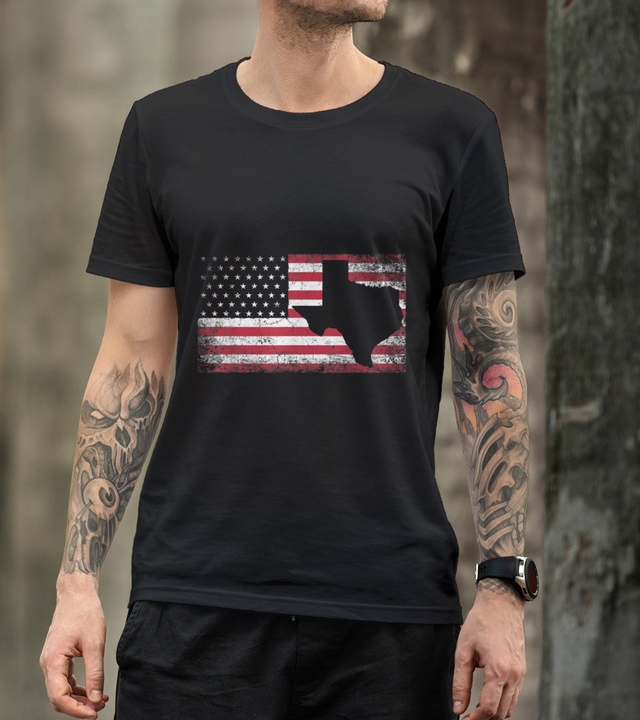American Flag And Texas Silhouette For 4th Of July T-Shirt