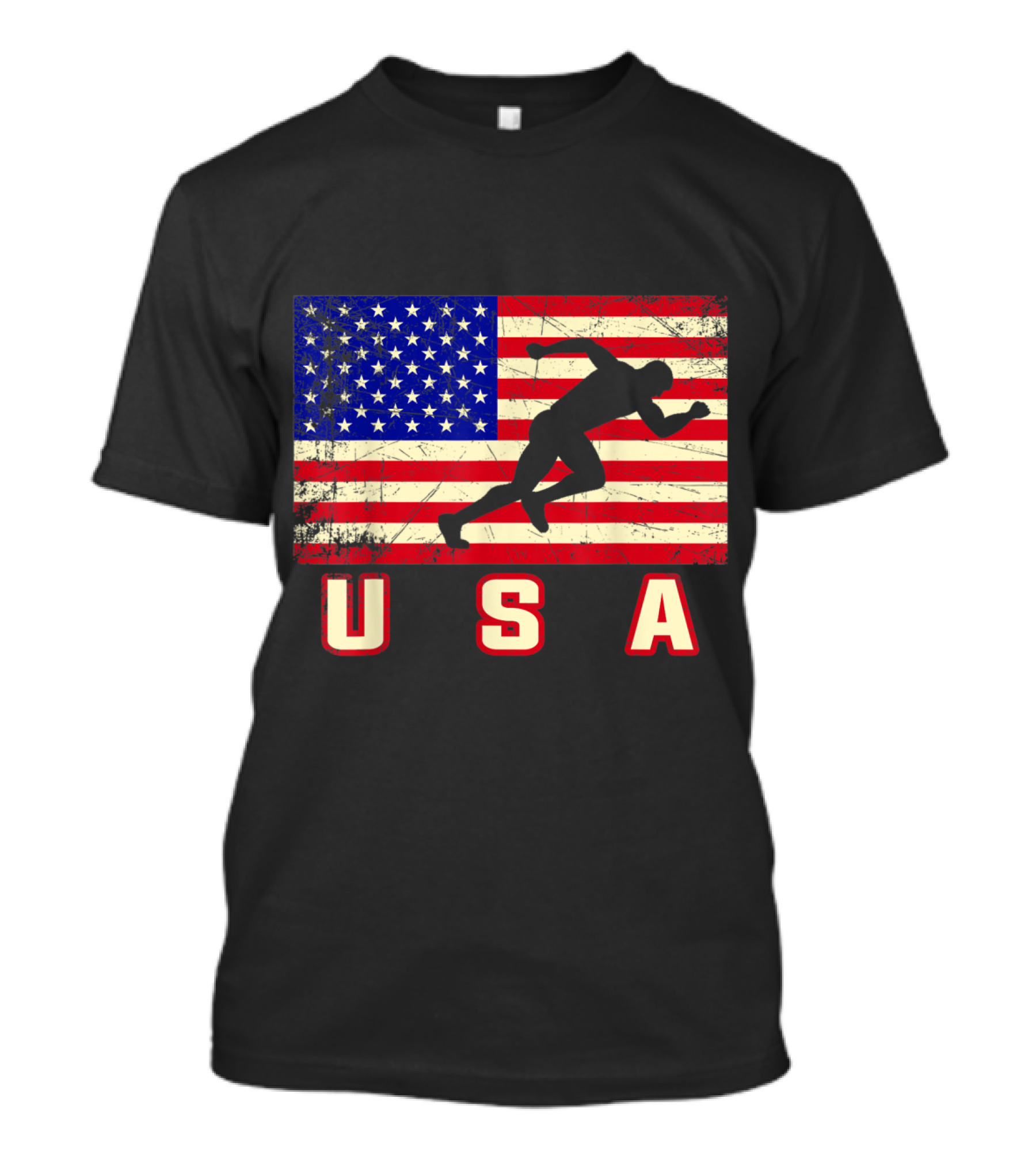USA American Flag Track And Field Silhouette Patriotic Runner T-Shirt