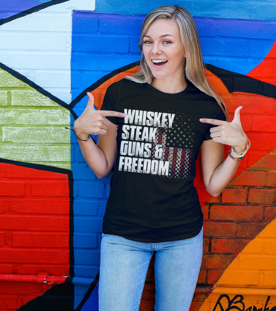 Whiskey Steak Guns And Freedom Patriotic American Flag T-Shirt