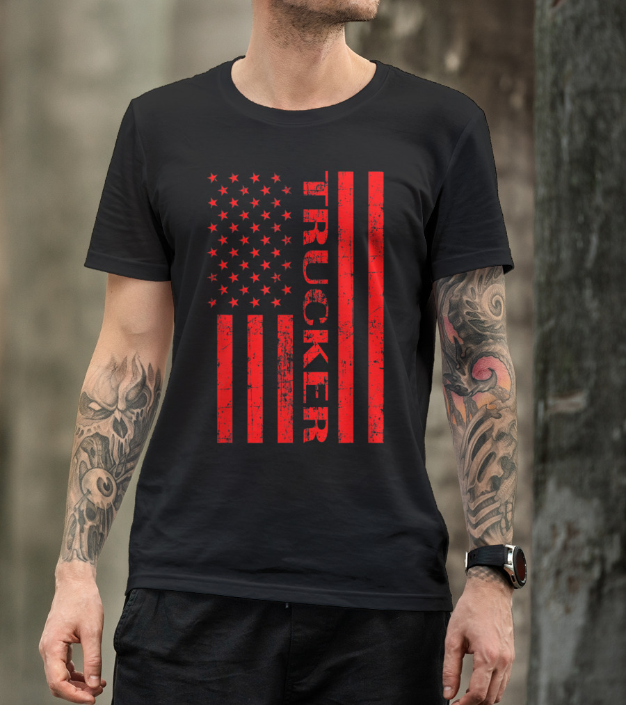 American Flag Trucker Red T-Shirt
