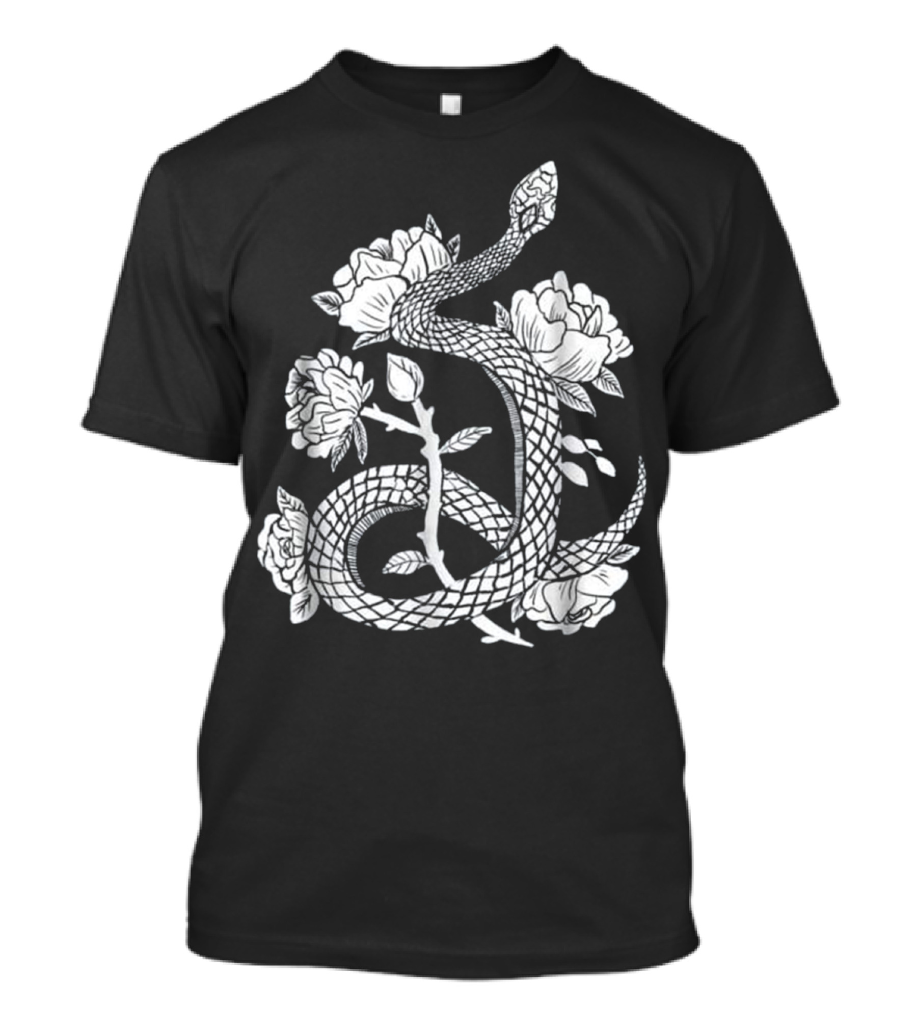 Gothic Witchy Snake Intertwined With Flowers Punk T-Shirt