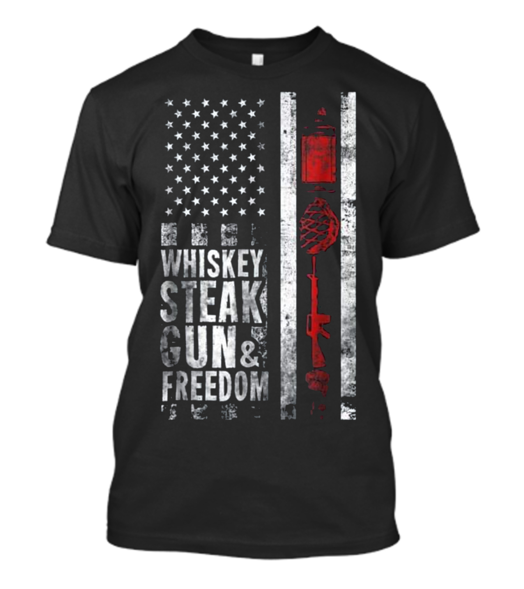 Whiskey Steak Gun And Freedom American Flag Graphics T-Shirt