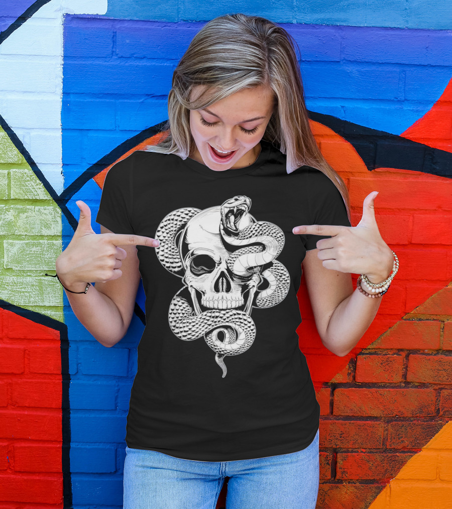 Snake Wrapped Around Skull Skeleton T-Shirt