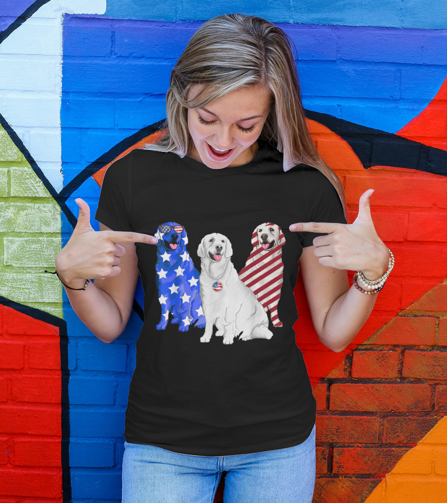 Patriotic American Flag USA Golden Retrievers 4th Of July T-Shirt