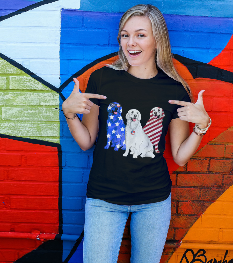 Patriotic American Flag USA Golden Retrievers 4th Of July T-Shirt