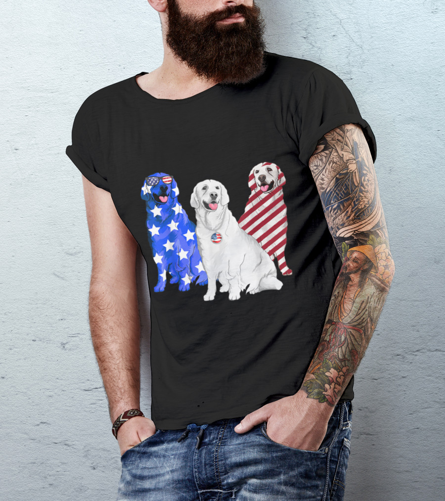 Patriotic American Flag USA Golden Retrievers 4th Of July T-Shirt
