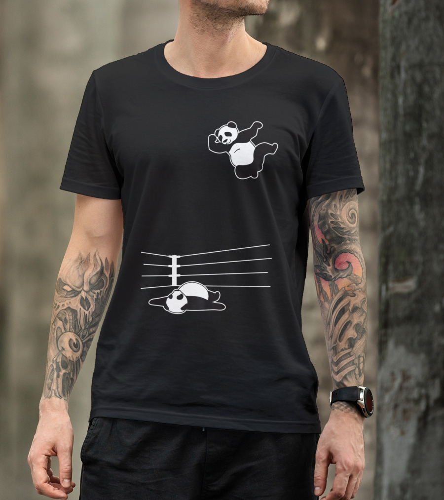 Giant Panda Bear Wrestlers Performing High-Flying Move In Wrestling Ring T-Shirt