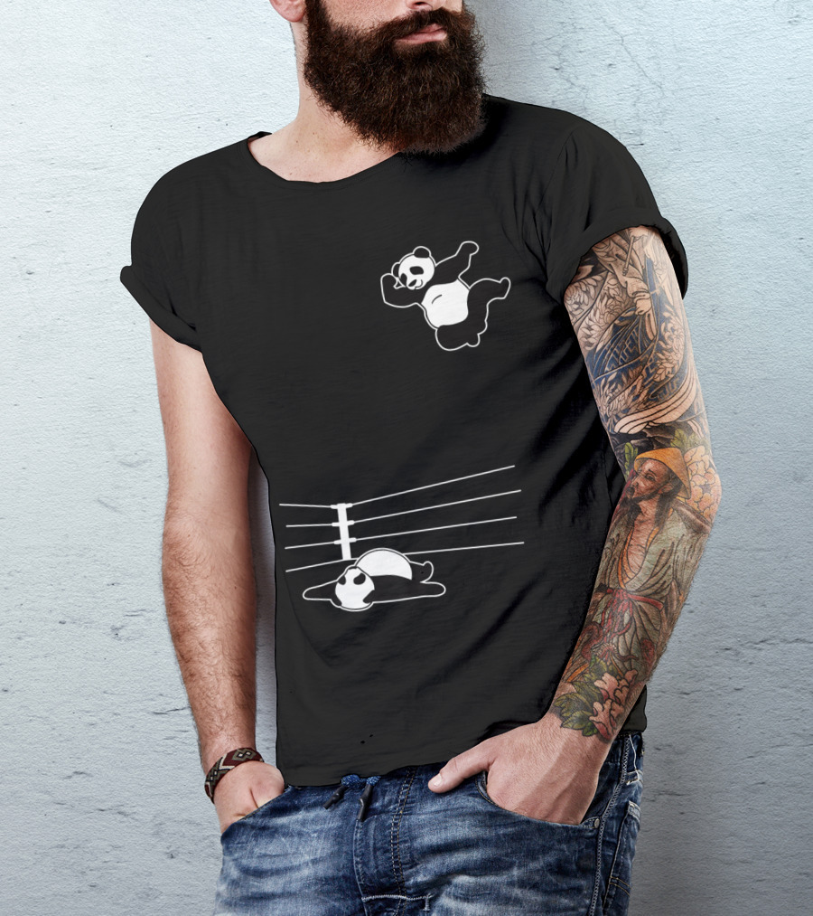 Giant Panda Bear Wrestlers Performing High-Flying Move In Wrestling Ring T-Shirt