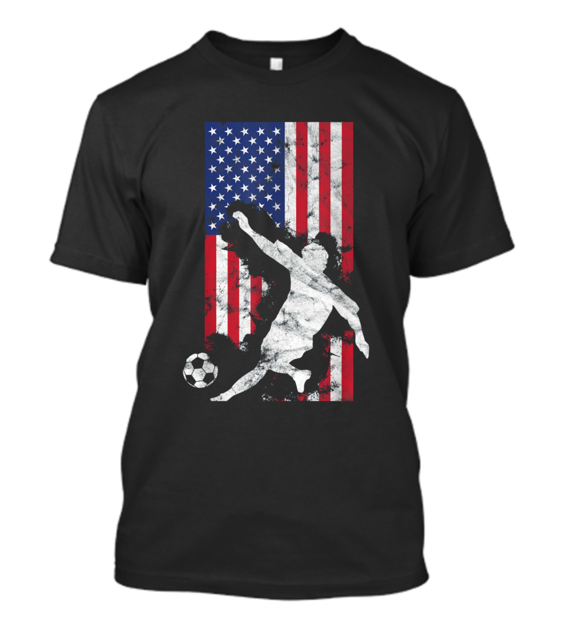 USA Soccer Player With American Flag Background T-Shirt