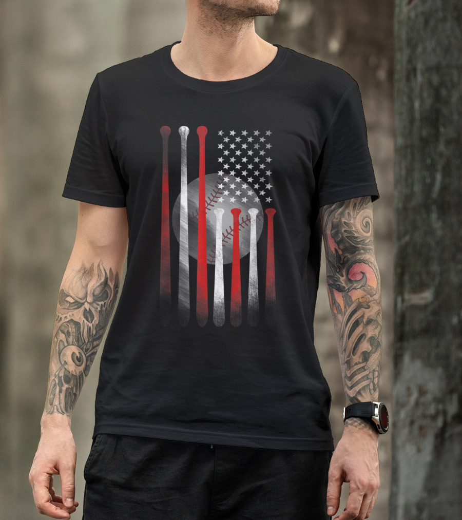 American Flag Vintage Baseball Bat T-Shirt