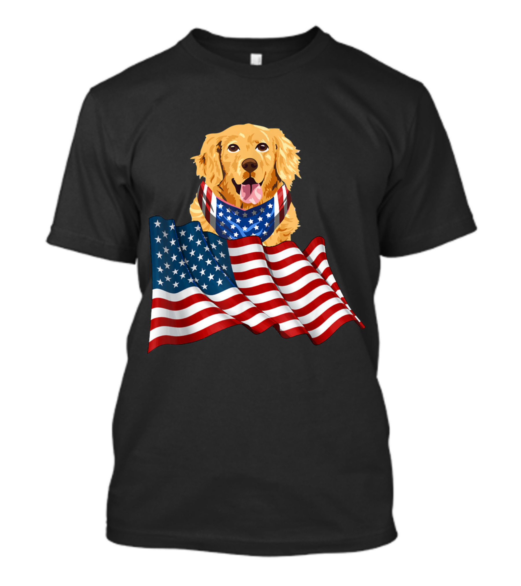 Golden Retriever With American Stars And Stripes Flag T-Shirt
