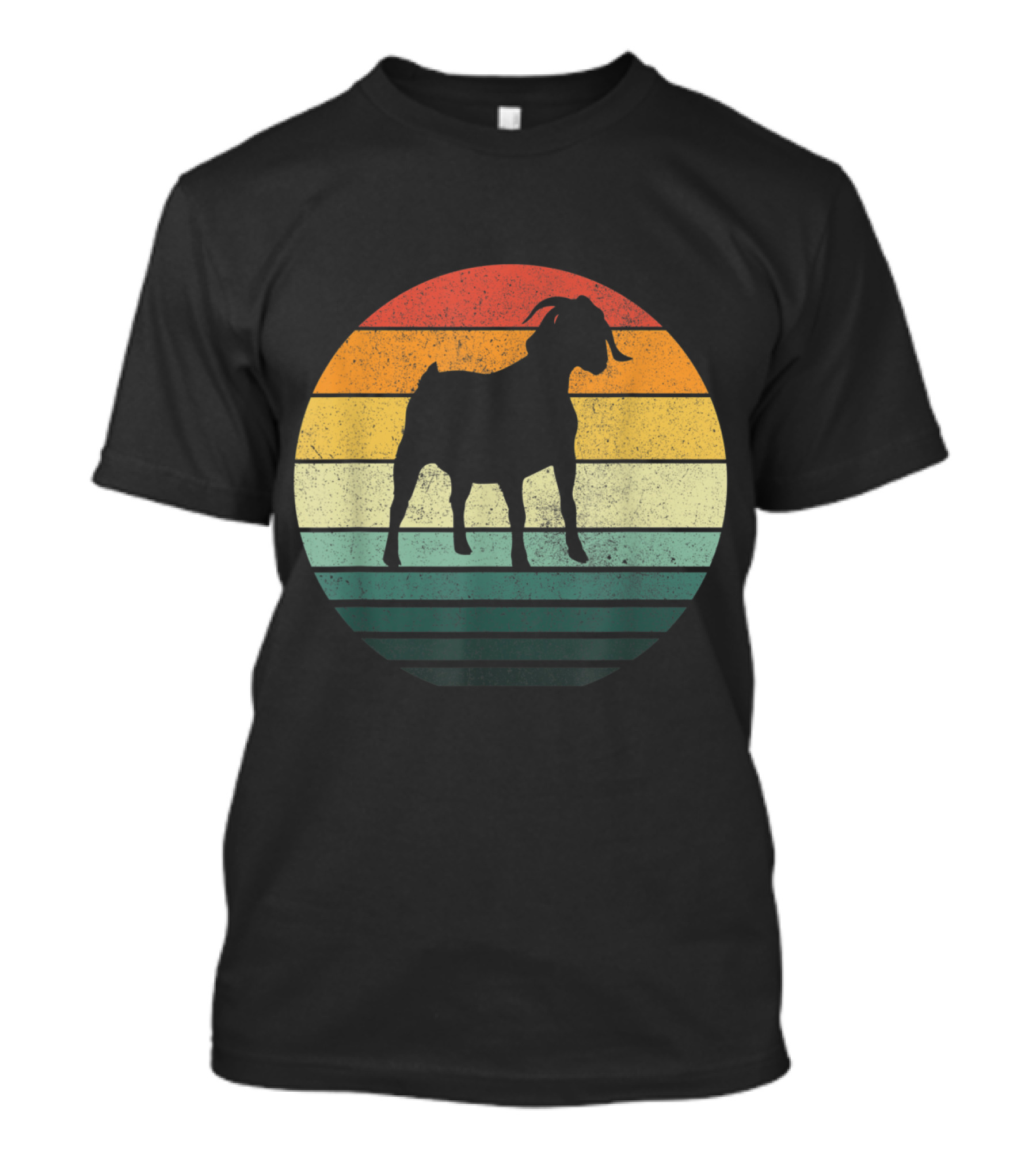 Boer Goat Vintage Silhouette Against Striped Sunset Circle T-Shirt