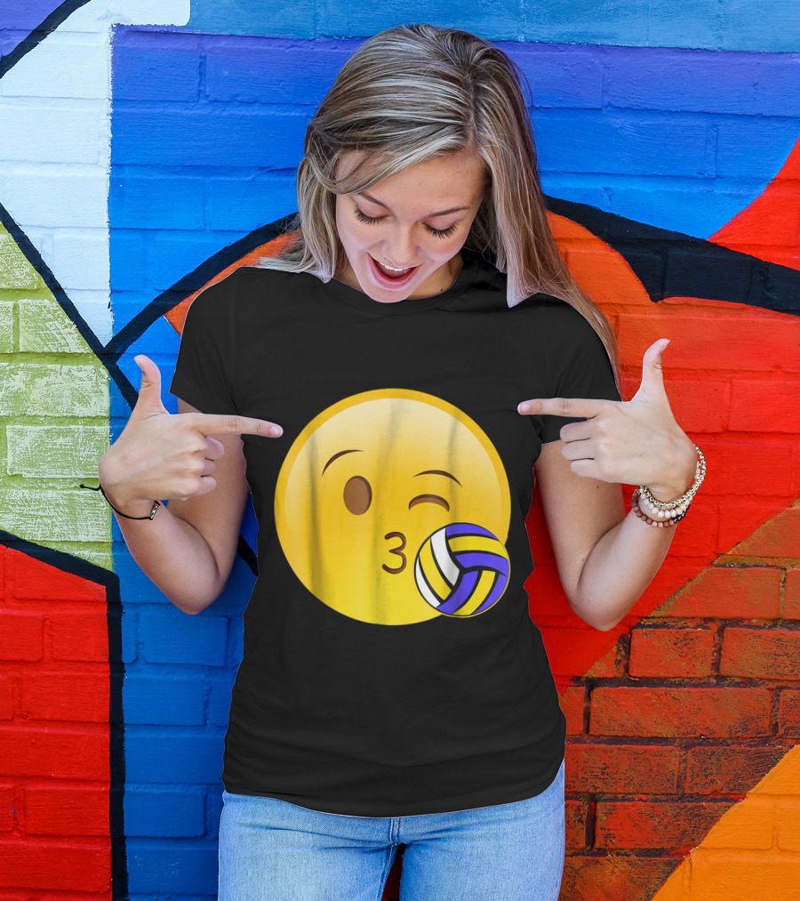 Winking Emoji Kiss With Volleyball Funny Cute Sport T-Shirt